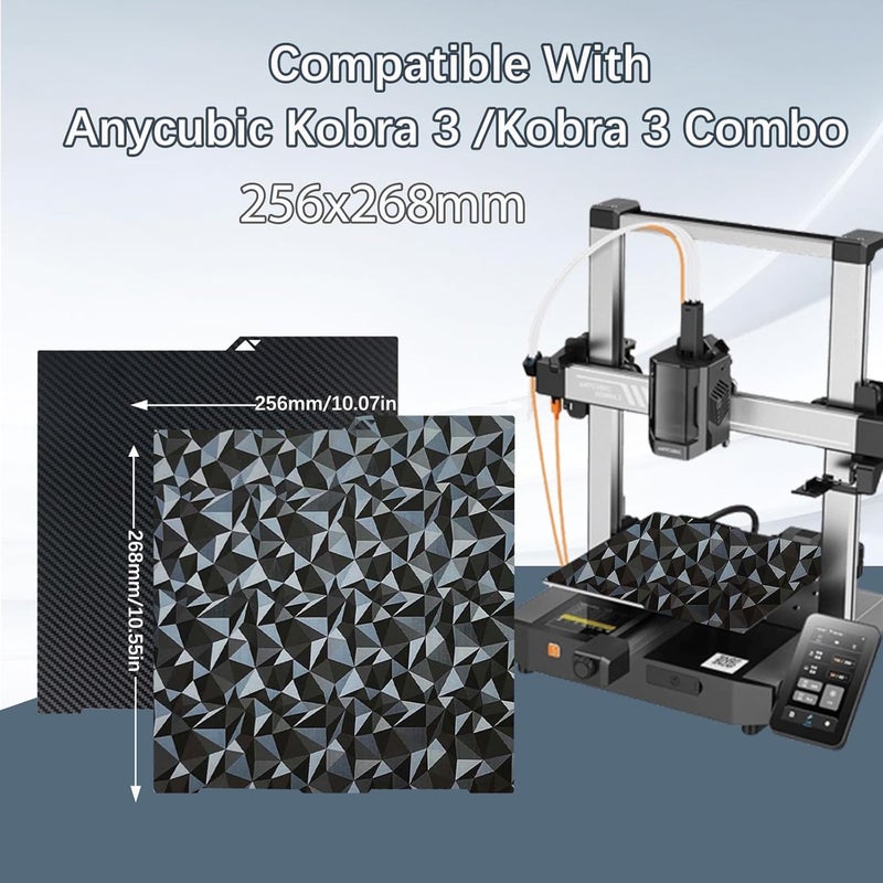 Wefuit JUUPINE Double Sided Textured PEO PET Build Plate for Kobra 3/Kobra 3 Combo/Kobra 3 V2,Smooth Diamond PEO+Carbon Fiber PET Spring Steel Sheet Plate 256x268 mm for Kobra 3 3D Printer. - Image 5